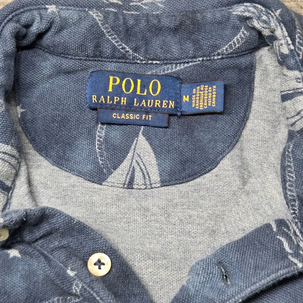 Polo Ralph Lauren Mens Blue Nautical Sailboat Anchor Print Polo Shirt Medium